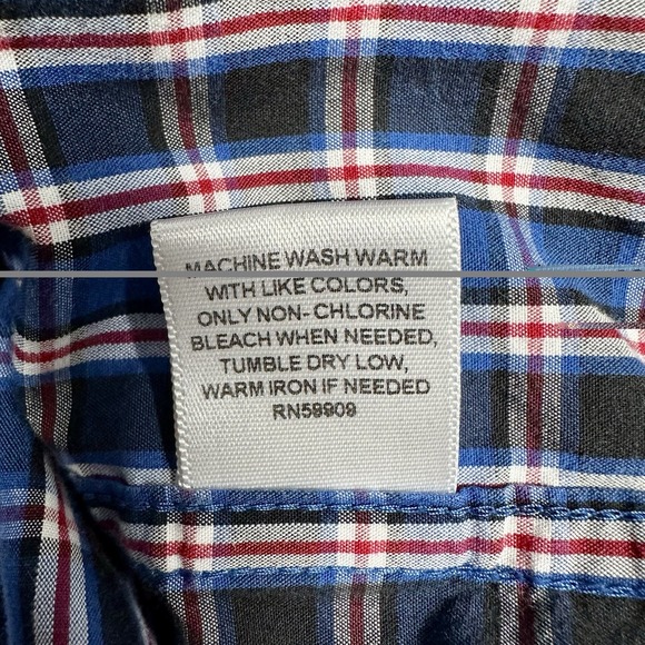 ROWM‎ Shirt Men's XLT Black Blue Red Plaid Long Sleeve Button Down Pocket Cotton - Picture 8 of 8